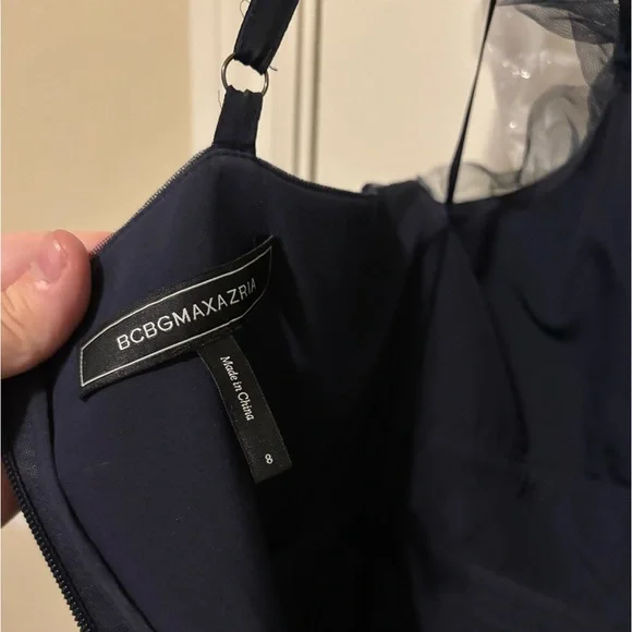 BCBGMAXAZRIA Evening Ruffled Gown, navy tiered tulle - Picture 12 of 13